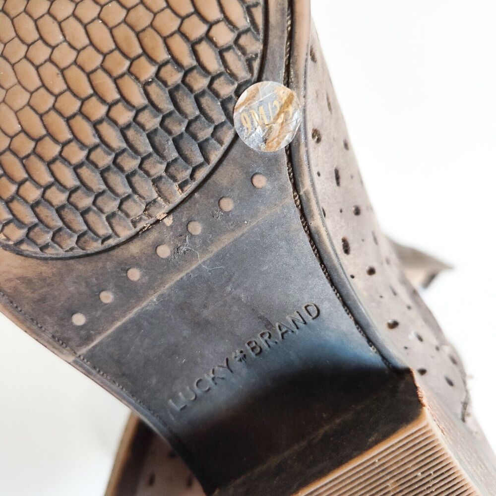 Lucky Brand Boho Greige Perforated Block Heel Ankle Boots Women's Size 9 / 39 - Picture 8 of 8